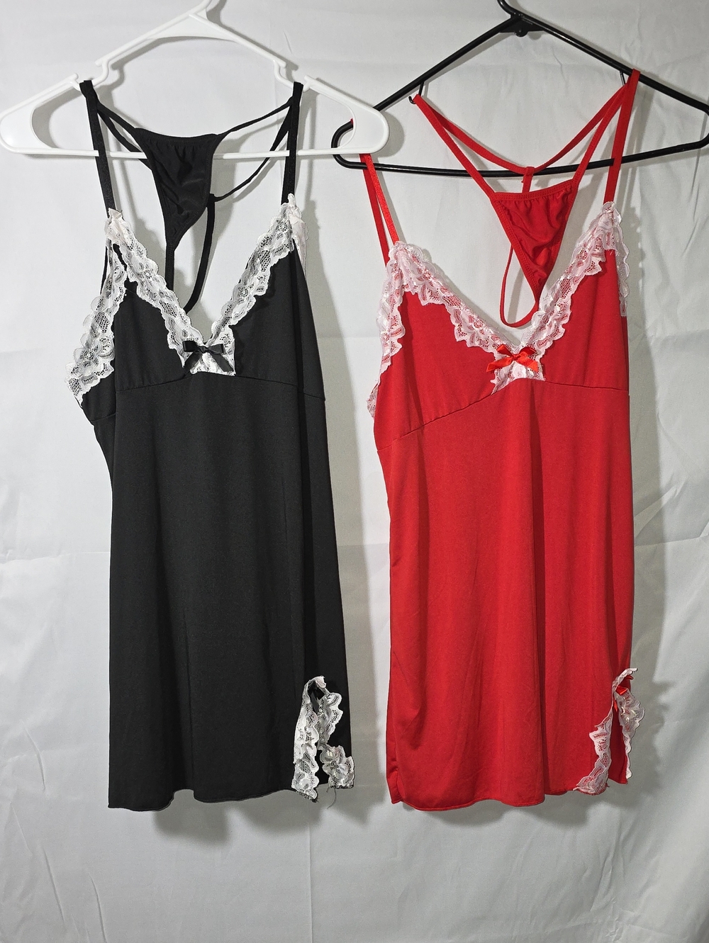 2 Women's Lace-Trim Chemise Sleepwear  Black and Red W G-string Brand New (W740)